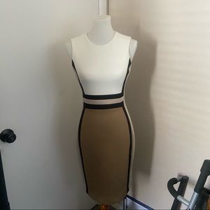 Calvin Klein White & Tan Bodycon Dress